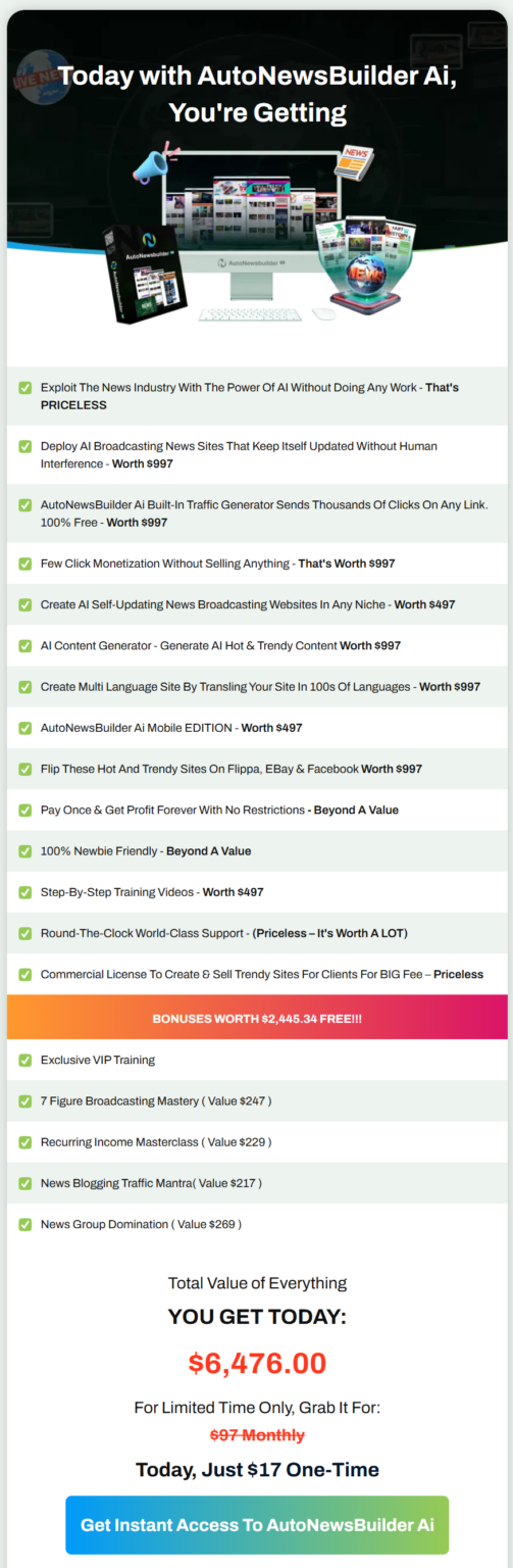 pricing of auto news builder ai